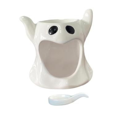 Imagem de Ｂｅｓｇａ Queimador de óleos essenciais fantasma de Halloween, aromatizador de fragrâncias para casa, enfeite de porcelana, suporte para velas de mesa para SPA, Branco