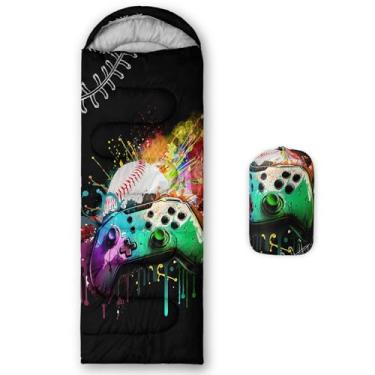 Imagem de Smell Sunshine Saco de dormir infantil para meninos e meninas, estampa colorida de gamepad, leve, quente, portátil, uso interno, impermeável, resistente ao clima frio, saco de dormir para acampamento