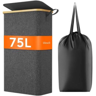 Imagem de Cesto de roupa suja Lifewit 75L com tampa e bolsa removível cinza escu