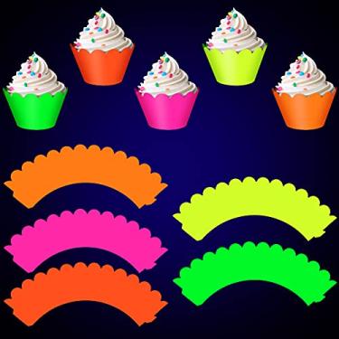 Imagem de Spakon Suprimentos de festa neon brilhante para festa de aniversário neon para decoração de festa de aniversário neon brilhante festa de casamento luz negra festa reativa dia das bruxas, 5 cores (30 peças)