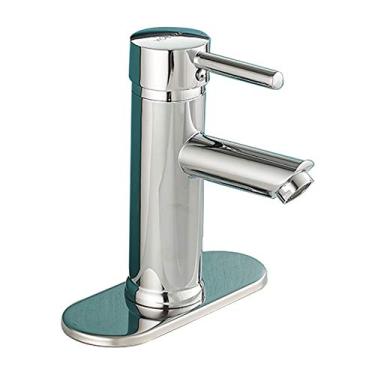 Imagem de Torneira cromada para pia de banheiro com alça única e orifício com placa de deck, bico de aerador, torneira para pia de lavatório de aço inoxidável