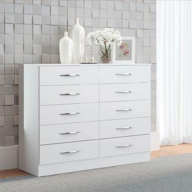 Imagem de Cômoda com 10 Gavetas para Quarto Casal 117cm MDP Branco 3017 Menu Móveis
