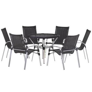 Imagem de Jogo 6 Cadeiras E Mesa Varada Alumínio Jardim Fibra Trama Cappuccino