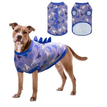 Imagem de UNIPUP Camiseta para cães com proteção solar FPS 50+ - colete refrescante sem mangas para cães grandes, camiseta de secagem rápida com chifres engraçados de dinossauro, roupas respiráveis para cães