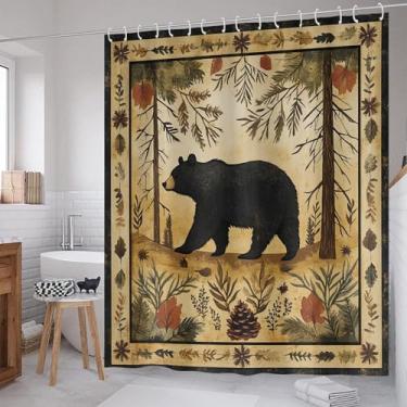 Imagem de ZCHOMI Cortina de chuveiro rústica para cabana de fazenda, urso, marrom, para caça, acampamento, tecido lavável, cortina de banho 182 x 182 cm com 12 ganchos