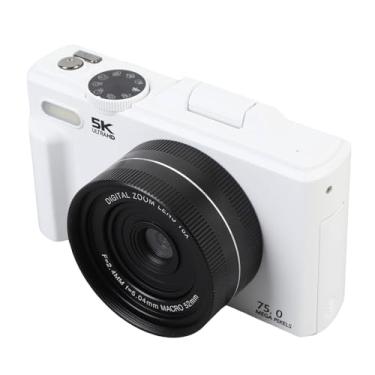 Imagem de Jiawu Câmera Digital, Câmera de Vlog UHD 5K com Foco Automático, Zoom Digital de 75MP e 18X, Tela Flip de 3 polegadas, com Flash para Fotografia e Vídeo, para Adolescentes e Adultos (Branco)