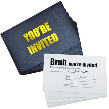 Imagem de Doczen Convites de aniversário para meninos adolescentes com envelopes, conjunto de 20 convites de festa de aniversário You're Invited Preencha em branco