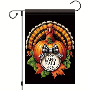 Imagem de Starlit Patio Bandeira de jardim de outono Happy Thanksgiving Turkey Pumpkin Yard Banner outono sazonal decoração ao ar livre bandeira dupla face para gramado fazenda festival colheita placa de jardim