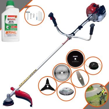 Imagem de Roçadeira Podador de Grama Kawashima BCJ431L À Gasolina 43cc 1,7HP Com 6 Opções de Cortes, Carretel + Kit 4 Facas + Escova de Aço + ÓLEO STIHL 2T