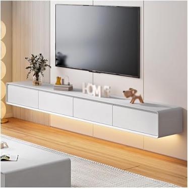 Imagem de Prateleira De Tv Montada Na Parede Para Sala De Estar, Suporte De Tv Flutuante, Centro De Entretenimento Moderno, Com Gavetas E Armazenamento Armário De Tv Mesa De Mídia, White Black, 240cm