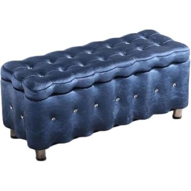 Imagem de Armazenamento Otomano Caixa Janela Assento Banco Cabeceiro Descanso Banqueta Trocando Seus Sapatos Banqueta De Armazenamento Quarto Cama Sala De Estar Sofá Puff Bancos Otomanos, Lake Blue, 80x40x40cm