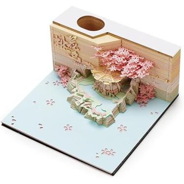 Imagem de Notas Adesivas 3d Peach Blossom Island Treehouse, Calendário De Tempo 2024, Calendário 3d 2024, Calendário De Almofadas Artísticas Com Suporte Para Caneta, Escultura De Casa Na, Pink