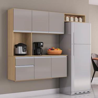 Imagem de Armario Cozinha Mel 180 cm Com 6 Portas e 1 Gaveta Damasco/off White