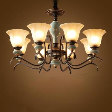 Imagem de OUFULA Luxo Europeu Lustre LED Americana Retro Cerâmica Sala de Estar Restaurante Quarto de Estudo Hotel Villa Café Lâmpada Pendente (Q 8 Luzes)