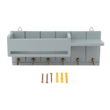Imagem de Ioensy Porta-chaves de madeira para correspondência, moderno, com 6 ganchos, decoração para casa, organizador de parede, prateleira para chaveiro, bolsa de, Cinza