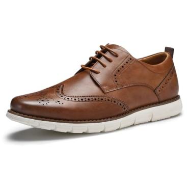 Imagem de CGRRBW Sapato social masculino, casual, Oxford, tênis social com ponta de asa, estilo brogue, escritório, Marrom, 39