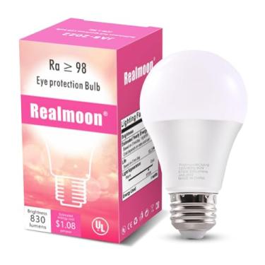 Imagem de realmoon Lâmpada solar de espectro completo - A19 9W, aumenta a energia, o humor e o desempenho, reprodução de cores quase perfeita, imita a luz solar em ambientes internos para uma vida feliz, contas