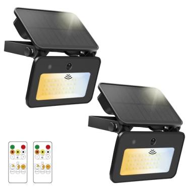 Imagem de ALUSSO Luzes de segurança solar externas, holofotes solares 3CCT com sensor de movimento de controle remoto, 1000 LM, regulável, 3 modos, IP65 à prova d'água, pacote com 2