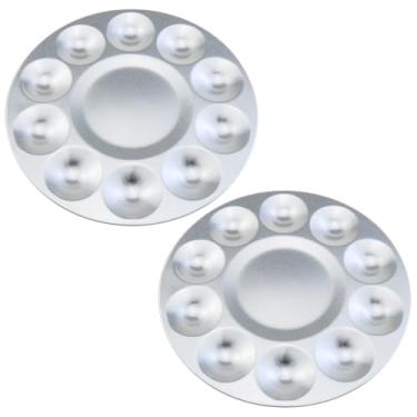 Imagem de Heyous 2 bandejas redondas de alumínio para mistura de pigmentos, 10 furos e tanque de armazenamento central, paleta de cores de 16,7 cm, adequada para pintura a óleo em aquarela, artesanato DIY