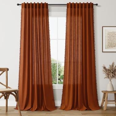 Imagem de Cortinas boho extralongas de 300 cm de comprimento, bolso para varão de terracota e aba traseira filtrada e respirável semitransparente, cortina boêmia de borla para sala de estar, 122 x 120, 2
