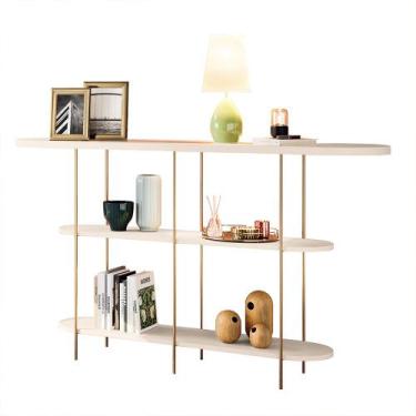 Imagem de Aparador Decorativo Sala de Estar Walker Pés em Aço Tampo Vidro Off Wh