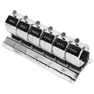 Imagem de KiBcsLic Contador de contagem de metal prateado com suporte de base Contador de cliques mecânico de 4 dígitos para inventário de pessoas Venda de ingressos