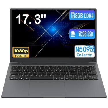 Imagem de MTWZMM Laptop de 17 polegadas, 8 GB RAM 512 SSD, tela FHD 1920 x 1080 de 17,3 polegadas, Celeron N5095 (até 2,9 GHz), Win 11, WiFi 5, Bluetooth 5.0, USB 3.0, webcam, HDMI, para estudantes e negócios