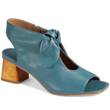 Imagem de MOOMMO Sandálias femininas de salto com laço, bico aberto, salto grosso, salto baixo, recortado, salto de 5 cm, frente única, sapatos sociais, peep toe nas costas, zíper nas costas, sandália de