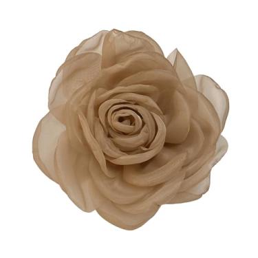 Imagem de Delicado Organza seda rosa flor extra grande broches para mulheres homens elegante tecido floral grande lapela pinos para vestido terno roupas acessórios festa de casamento banquete moda jóias 180 mm