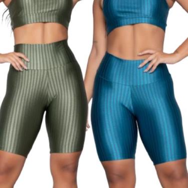 Imagem de Bermuda Fitness New Zig 3D Vekyo Kit Com Duas Cores Poliamida Cós Alto