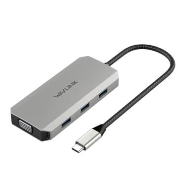 Imagem de Hub Mini Dock USB-C 7 em 1 WL-UMD304 com 2 HDMI, DisplayPort, VGA, Suporte Tela Tripla 4K 60Hz, USB-C 100W PD, USB-A 2.0, Plug & Play, Compatível com Windows e macOS, Cor Prata