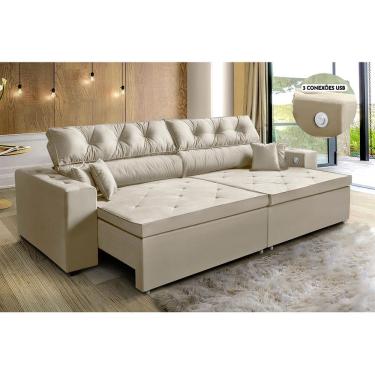 Imagem de Sofá 3 Lugares Smart Retrátil, Reclinável 2,12m Tecnologia Carregamento 3 portas USB Bege