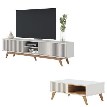 Imagem de Rack Bancada Fortaleza Off White Matte Com Mesa De Centro Jeri Off White Freijó - Colibri