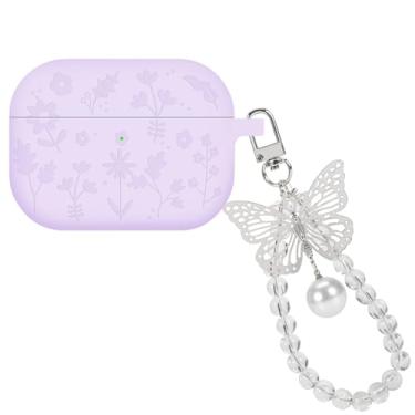 Imagem de CameCosy Capa de silicone compatível com Airpods Pro 3 Geração (2025) com pingente de borboleta, capa protetora com design de flor gravada para mulheres, à prova de choque, anti-arranhões
