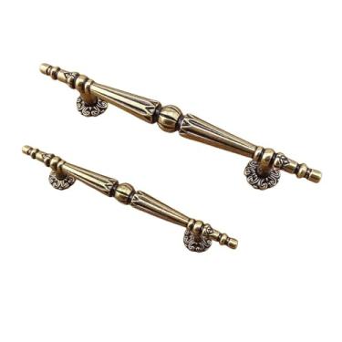 Imagem de CXYFQUUK Puxador clássico de bronze antigo para móveis armários de cozinha gaveta guarda-roupa puxador de armário cômoda puxadores de porta de madeira 2 peças (96 mm)
