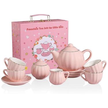 Imagem de Jogo de Chá Infantil de Porcelana 11 Peças com Acessórios Moderno e Maleta de Transport...
