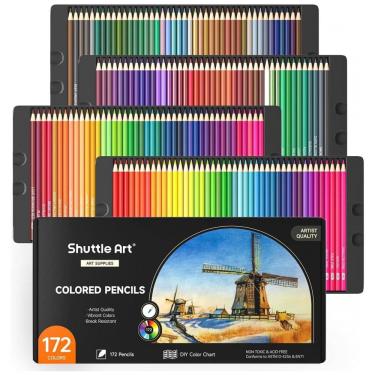 Imagem de Conjunto de 172 lápis de cor Shuttle Art, Cores Únicas para Livros de Colorir Adultos, Desenhos de Artistas, Esboços e Artesanato