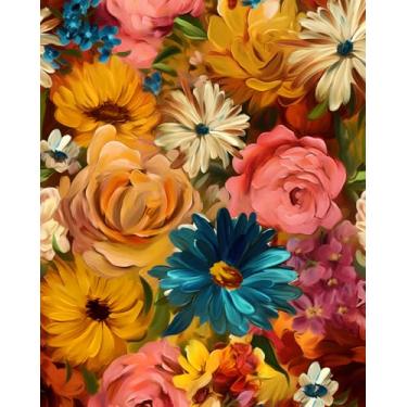 Imagem de Papel de parede Boho Pink Floral Peel and Stick 44.5 cm x 998.2 cm flor laranja contato papel de parede vintage arte colorida mural vinil para quarto banheiro armário impermeável autoadesivo removível