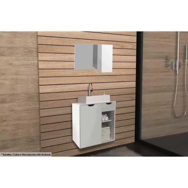 Imagem de Armário C- Balcão Banheiro Suspenso Bn3605 S- Cuba 60cm E Espelho Bn3602 Branco - Tecno Mobili