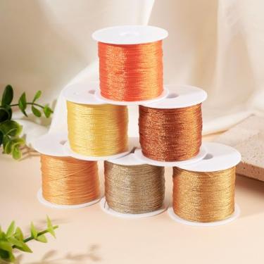 Imagem de 6 rolos de fios de poliéster de 0,4 mm, contas metálicas, macramê chinês, cordas de sino de vento para fazer joias, artesanato, joias, 55 metros/rolo