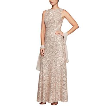 Imagem de Alex Evenings Vestido feminino longo sem mangas para mãe da noiva com xale (tamanho pequeno e regular), Champanhe/marfim, 38
