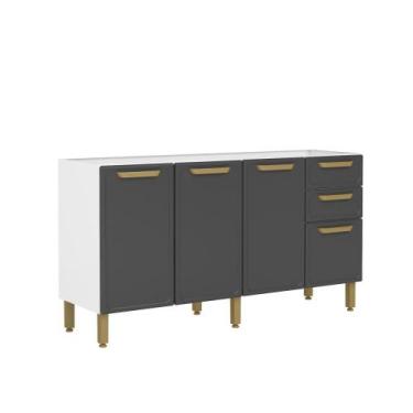 Imagem de Balcão de Cozinha em Aço 160cm 4 Ptas 2 Gav Bella Bertolini, Grafite/B