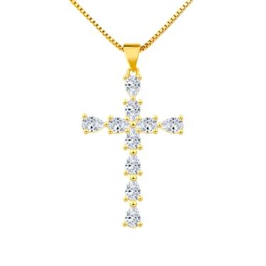 Imagem de MiiFort Colar com pingente de cruz de ouro, gargantilha religiosa, presente de aniversário para mulheres, filha, irmã, avó, neta, tia, amizade, One Size, Metal, Sem Pedra Preciosa