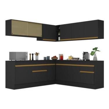 Imagem de Armário De Cozinha Completa De Canto V2096 Preto/dourado - MULTIMOVEIS