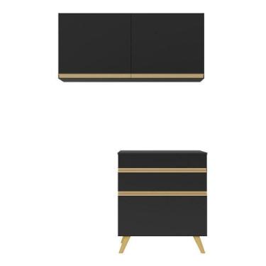 Imagem de Conjunto Lavanderia Multiuso Armário E Balcão Preto - MULTIMOVEIS