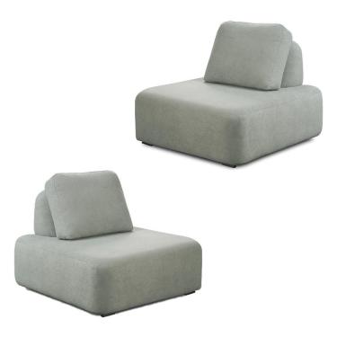 Imagem de Kit 2 Poltronas Decorativas Santiago Sala De Estar Pés Em Madeira Bouclê Cinza