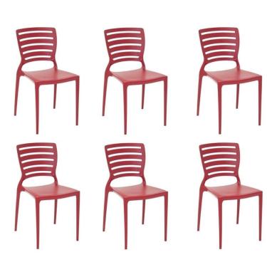 Imagem de Kit 6 Cadeiras Sofia Vermelha Tramontina Encosto Vazado Horizontal 92237/040