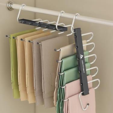 Imagem de Pacote com 2 cabides para calças que economizam espaço, organizador de armário resistente de 5 camadas para jeans, saias e camisas - ganchos de metal com design antiderrapante para dormitório