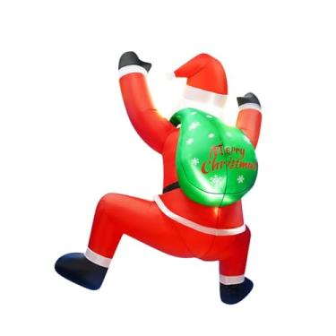Imagem de oshhni Papai Noel inflável de escalada de Natal com saco de presente, decoração de Natal, altura 180 cm, decoração externa para parede, telhado, jardim,