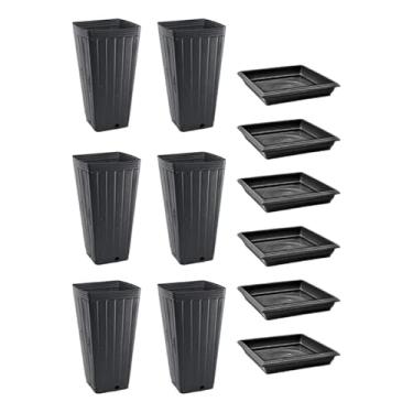 Imagem de Kit 6 Vasos de 7 Litros + 6 Pratos Plástico Quadrado Preto 17cm - Recipiente Quadrado Resistente